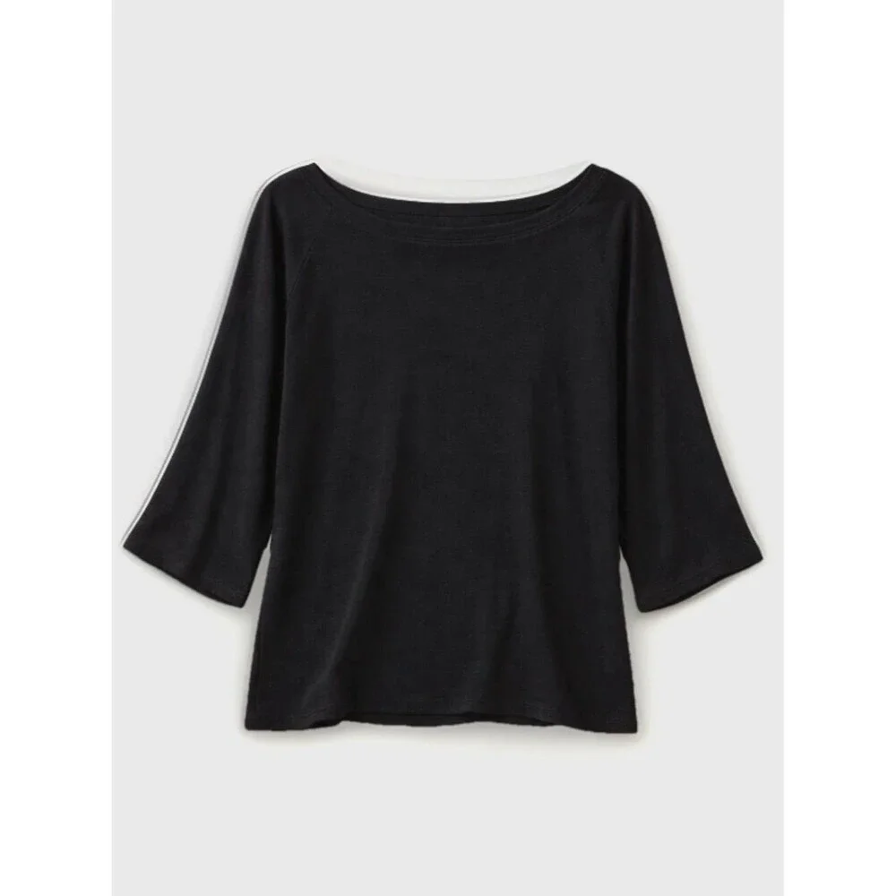 Chico's Black Boatneck Flare Sleeve Pullover Sweater Lightweight Knit Womens L